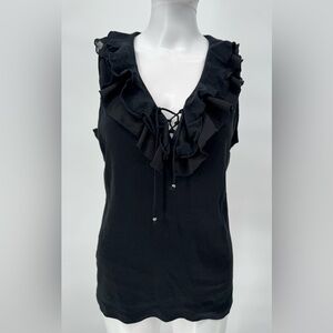 Chaps Black Ruffle Lace-up Tank Size Large Women’s Edgy Rocker Professional